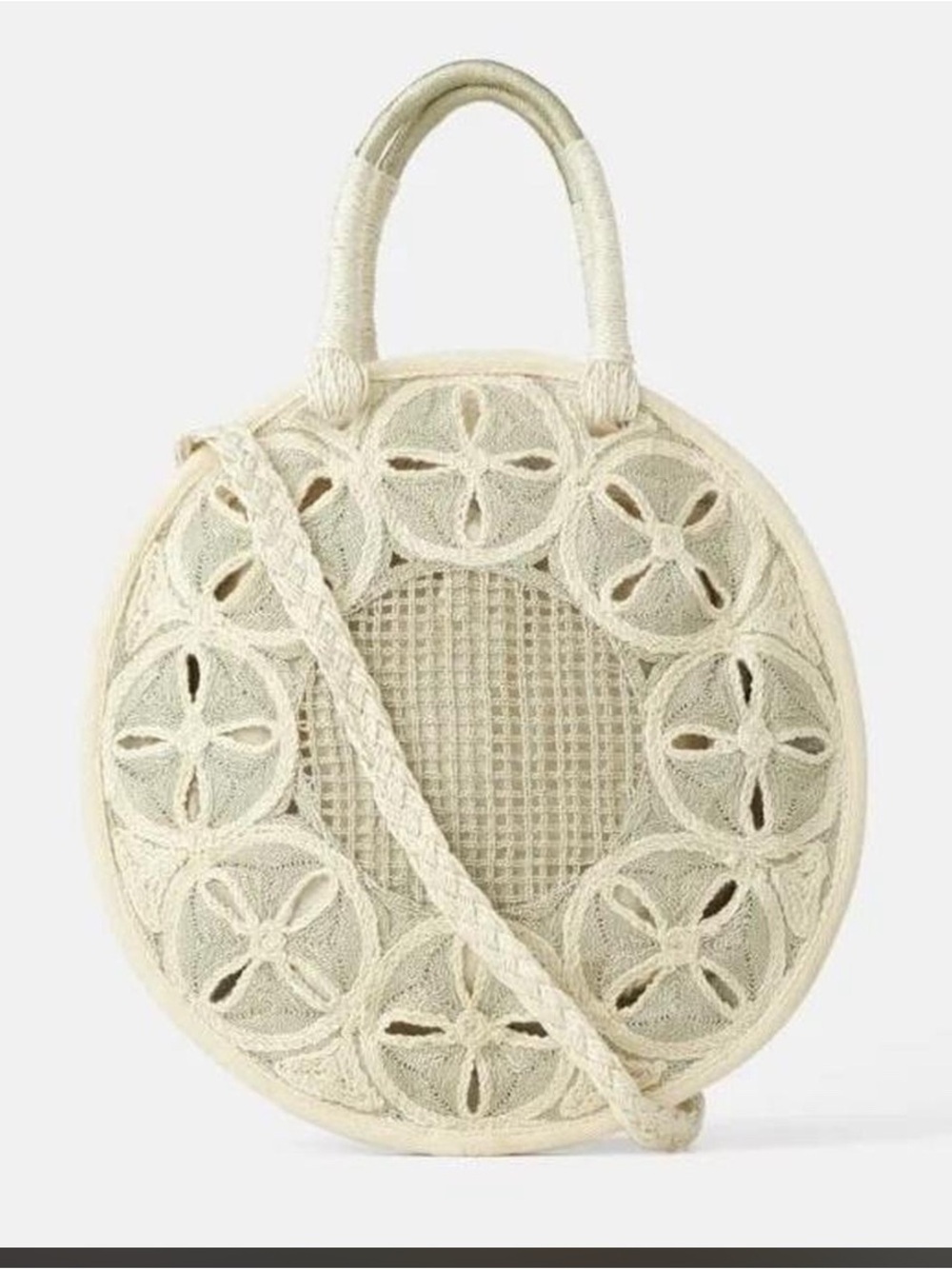 Zara Woven Circle Crossbody Bag Boho Crochet Floral Purse - Picture 1 of 2